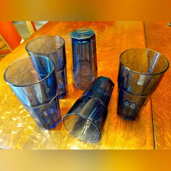 Libbey Gibraltar Dusky Blue Heavy Pressed 16 Ounce Drinking Glasses (2) - Picture 7 of 7